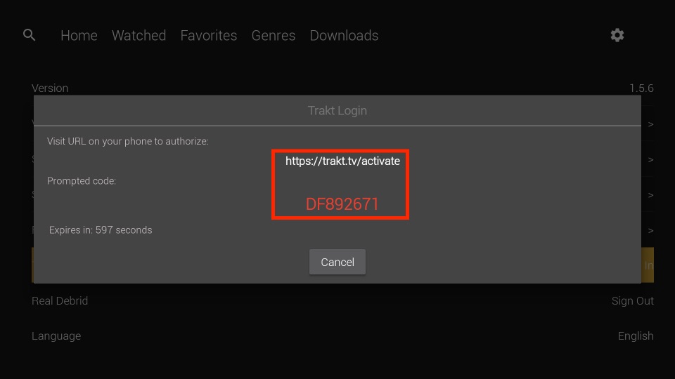 trakt authorization code