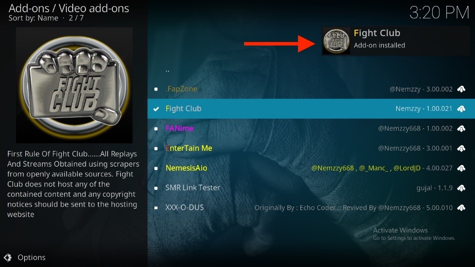 Fight Club Add-on installed 