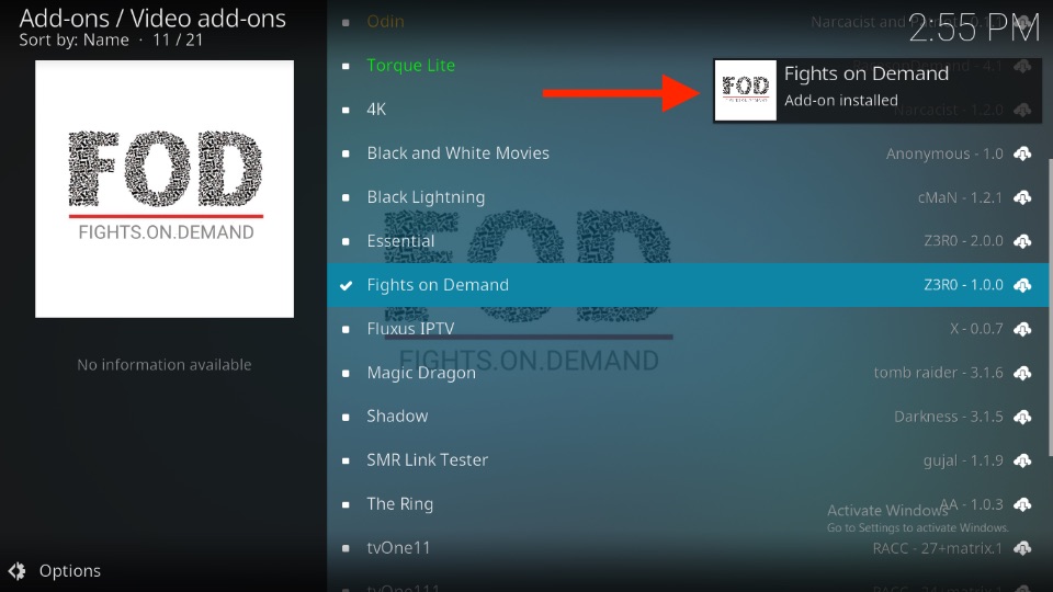 Fights on Demand Add-on installed