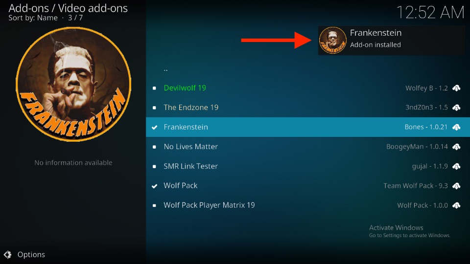 Frankenstein Add-on installed