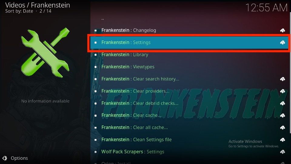 Frankenstein Settings