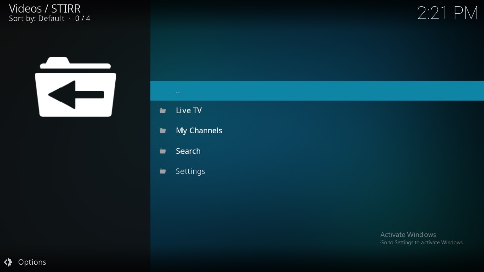 stirr kodi addon home page