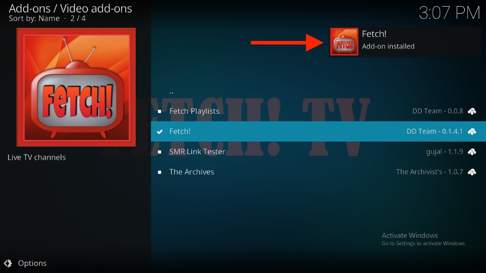 Fetch Add-on installed