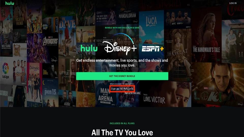 choose the Sign up for Hulu