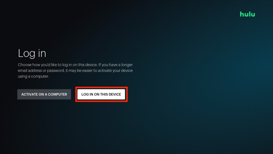 click on LOG IN ON THIS DEVICE