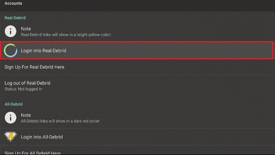 click on Log in to Real-Debrid
