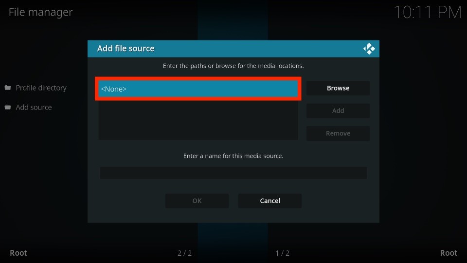 choose None option on Add file source