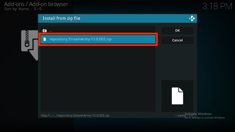 Select Stream Army Repo zip file