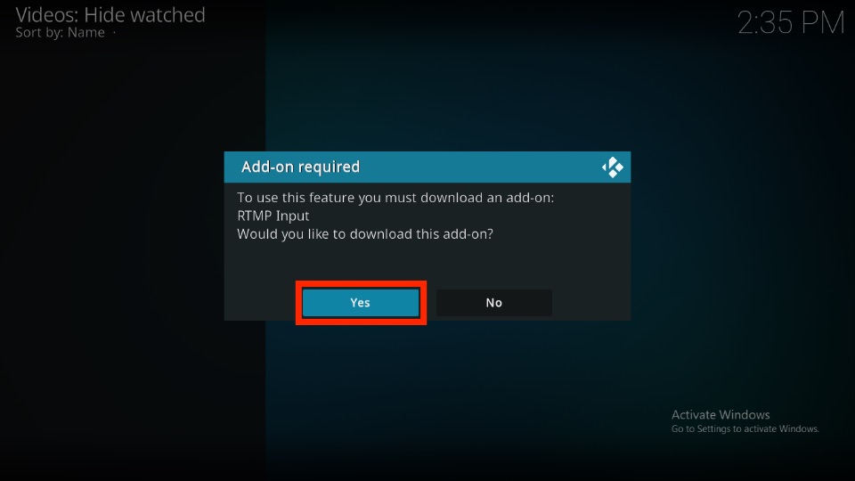 Select Yes to confirm