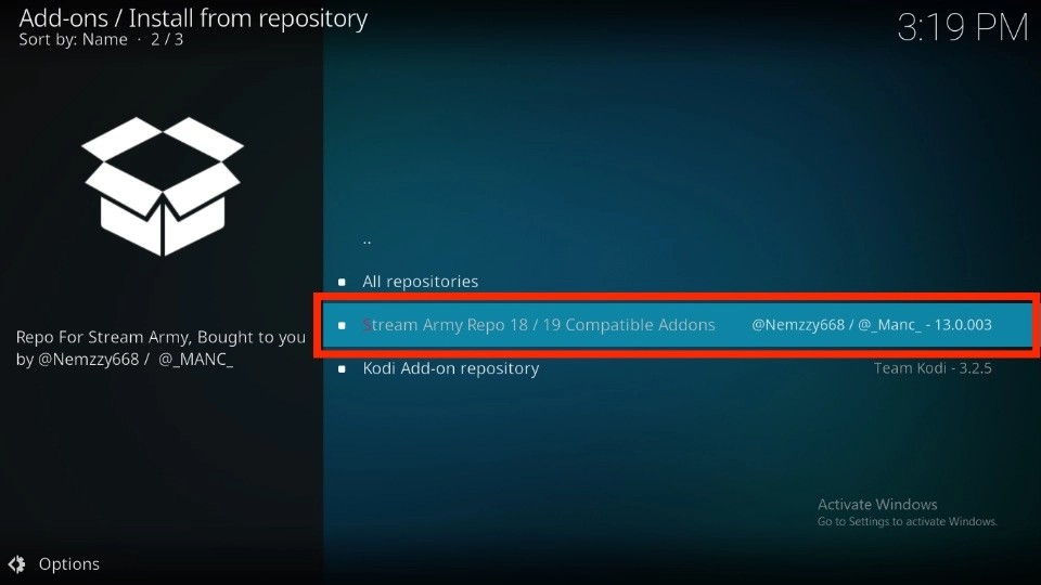 Select Stream Army Repo 18 / 19 Compatible Addons