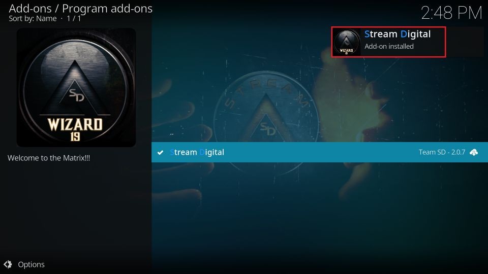 Stream Digital Add-on installed