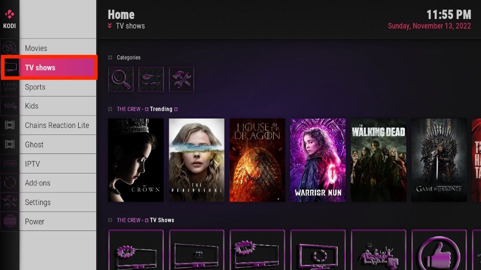 select tv shows tab