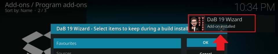 Dab19 Wizard addon installed