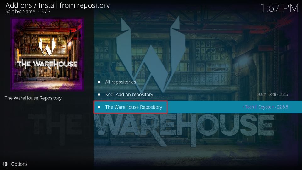 click the warehouse repository