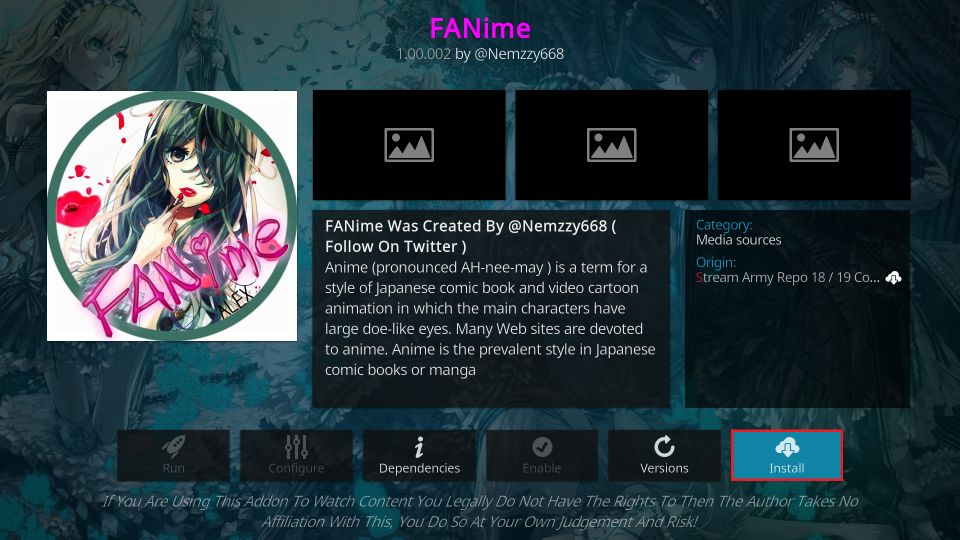 how to install fanime kodi addon