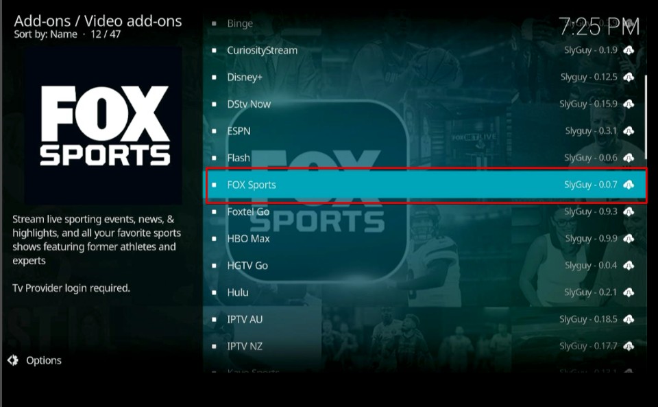 select Fox Sports