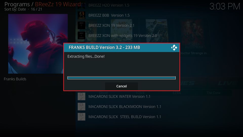 install franks kodi build