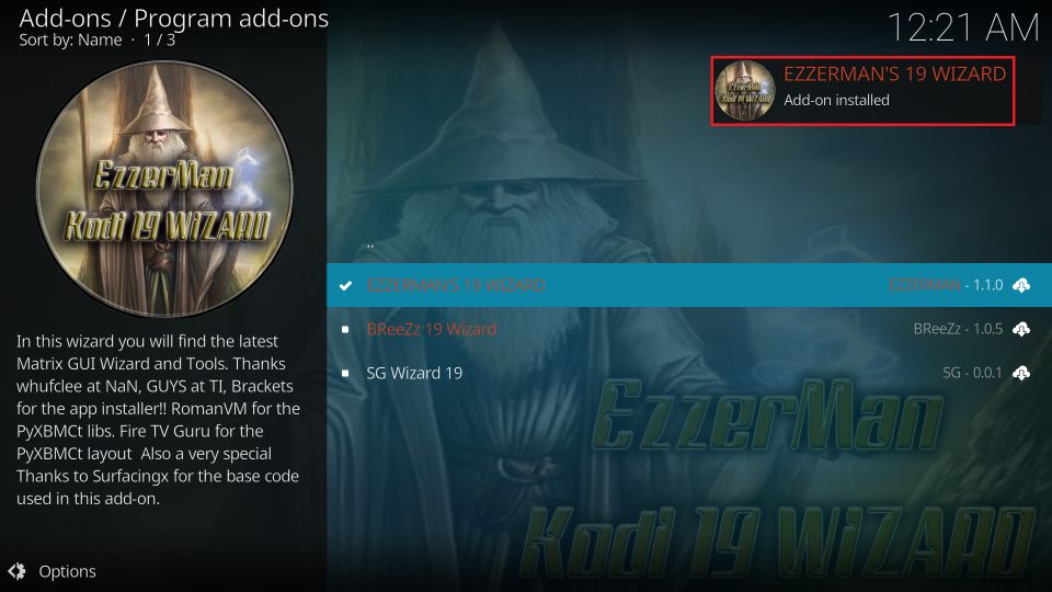 ezzerman's 19 wizard addon installed