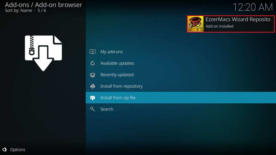 EzzerMacs Wizard Repository addon installed
