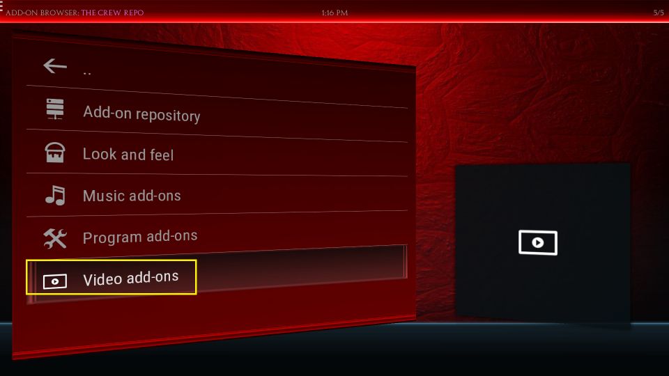 click on Video add-ons
