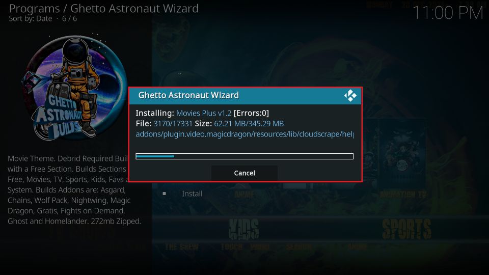 Kodi is installing the build