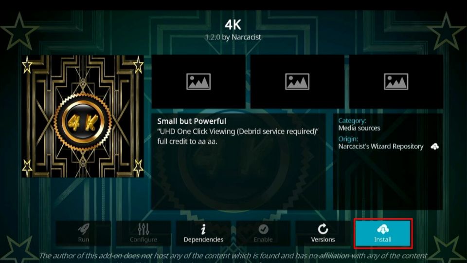 how to install 4k kodi addon