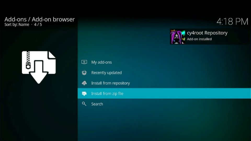 cy4root repository addon installed