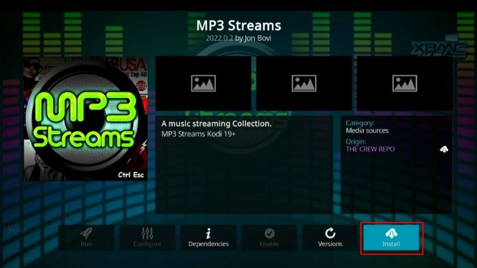 how to install mp3 streams kodi addon