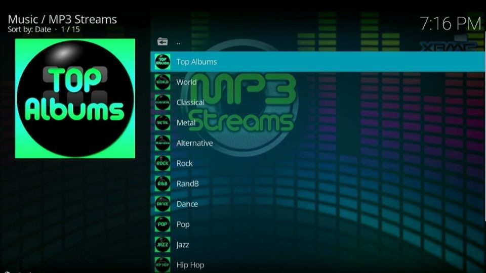 MP3 Add-ons home screen