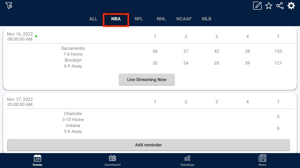 select nba tab