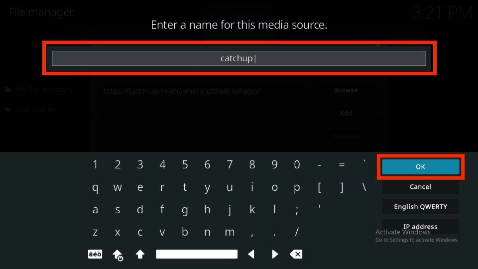 Enter the name of the media source