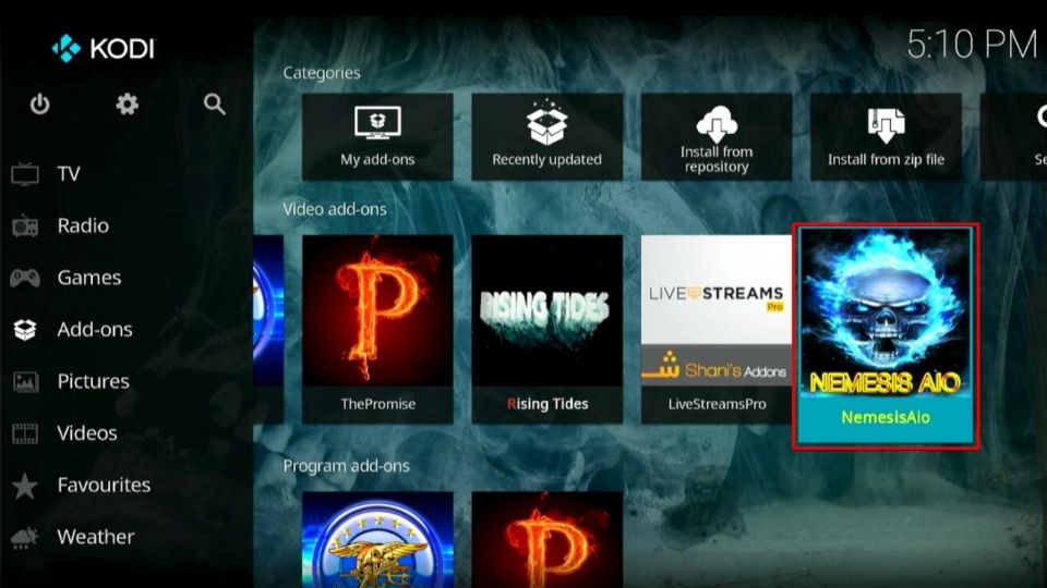 select nemesis aio kodi addon