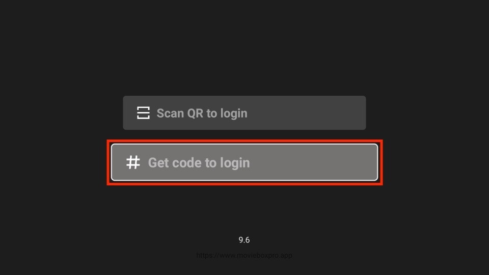 Choose Get code to login