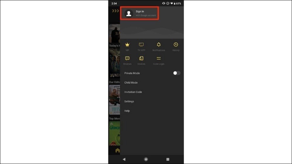 Choose Sign In with Google account