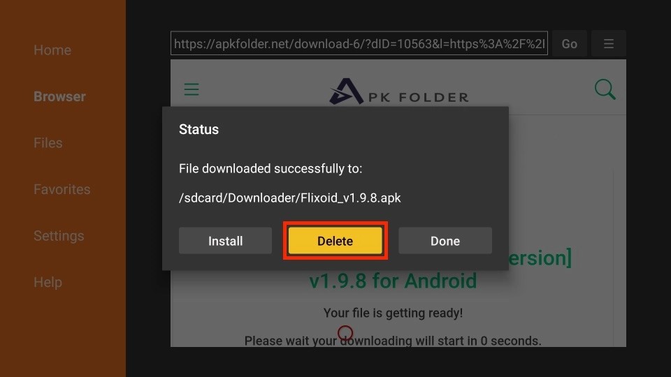 delete flixoid apk files