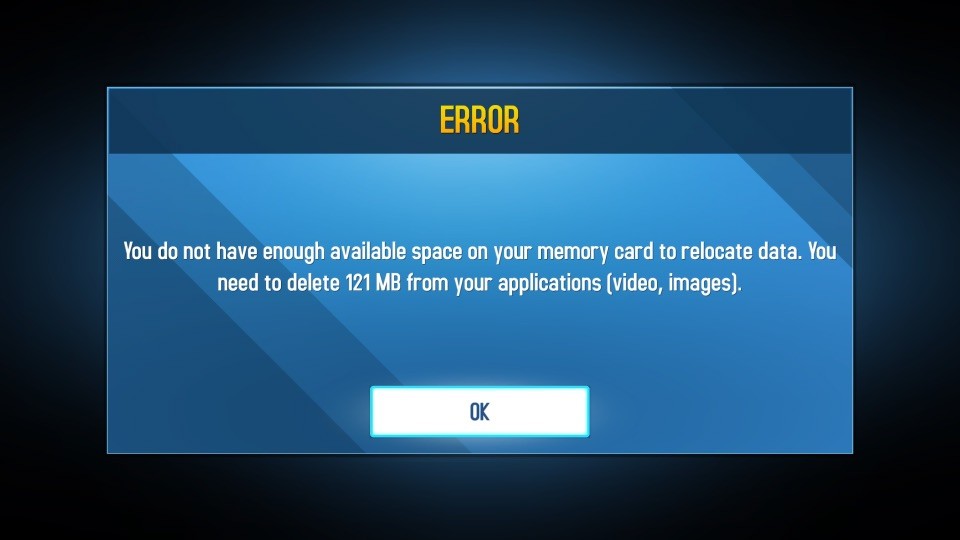 error shown for Asphalt 8