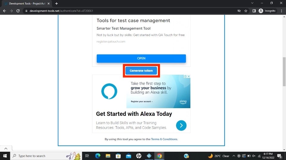 Generate token button