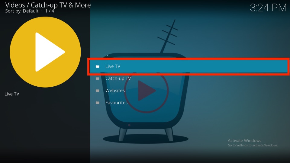 Open the Live TV section