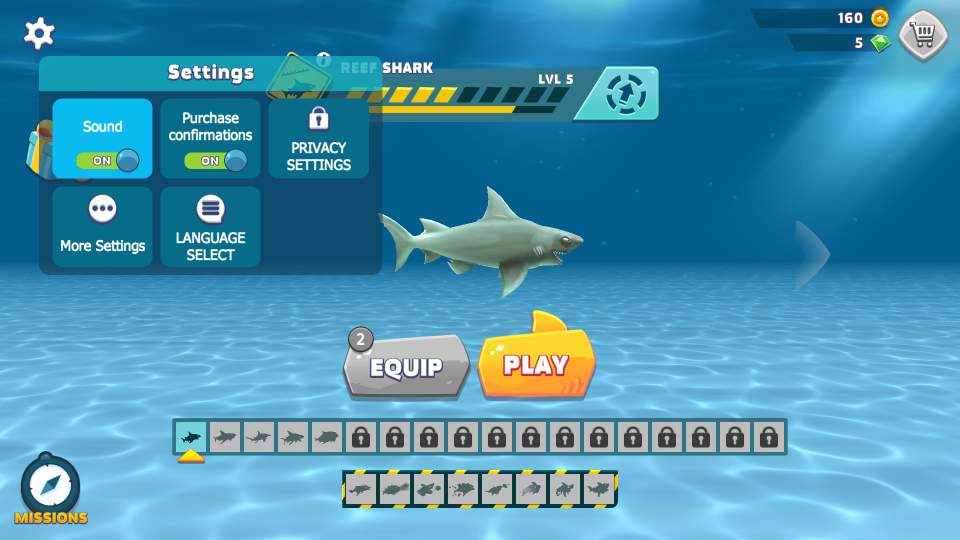 Hungry Shark Evolution home screen