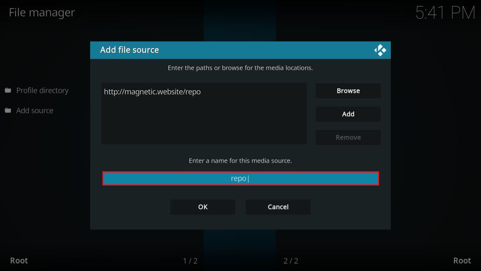 click the default name repo