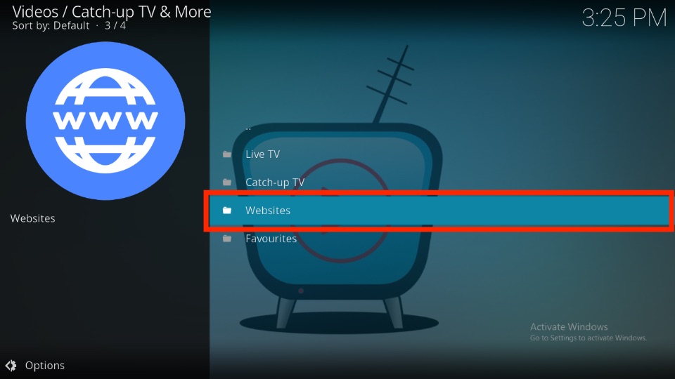 Select the Websites tab