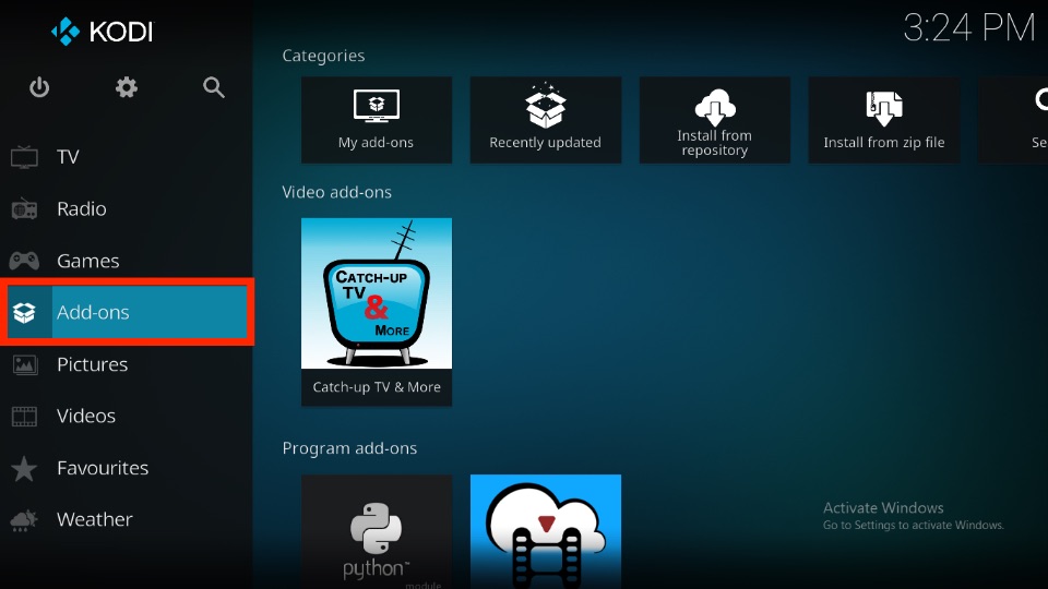 Select the Add-ons tab