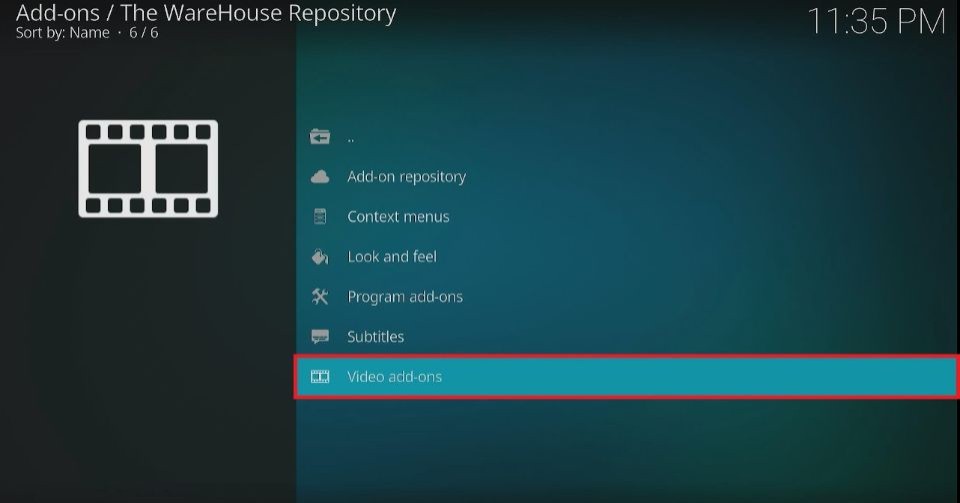 click on video addons option