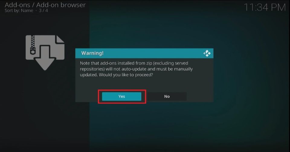 click yes on warning prompt