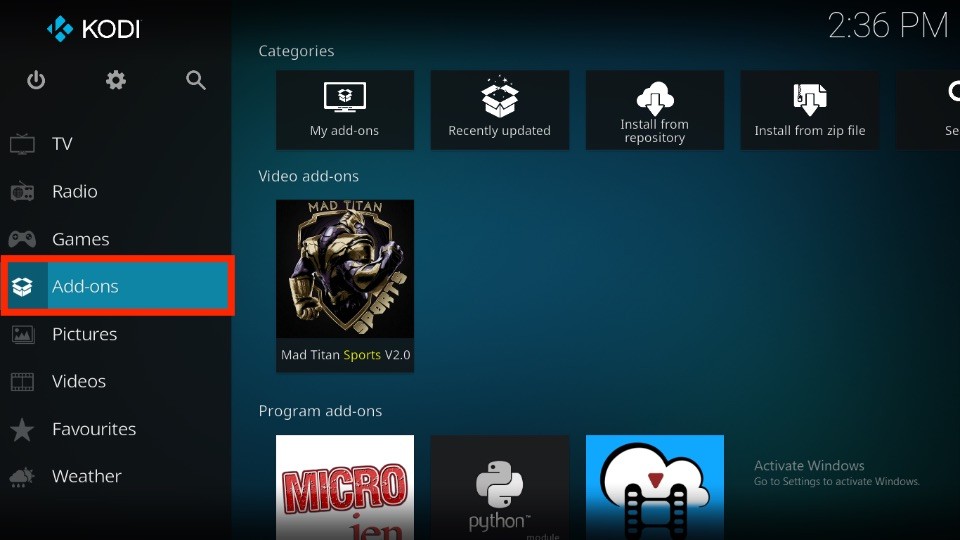 open the addon tab