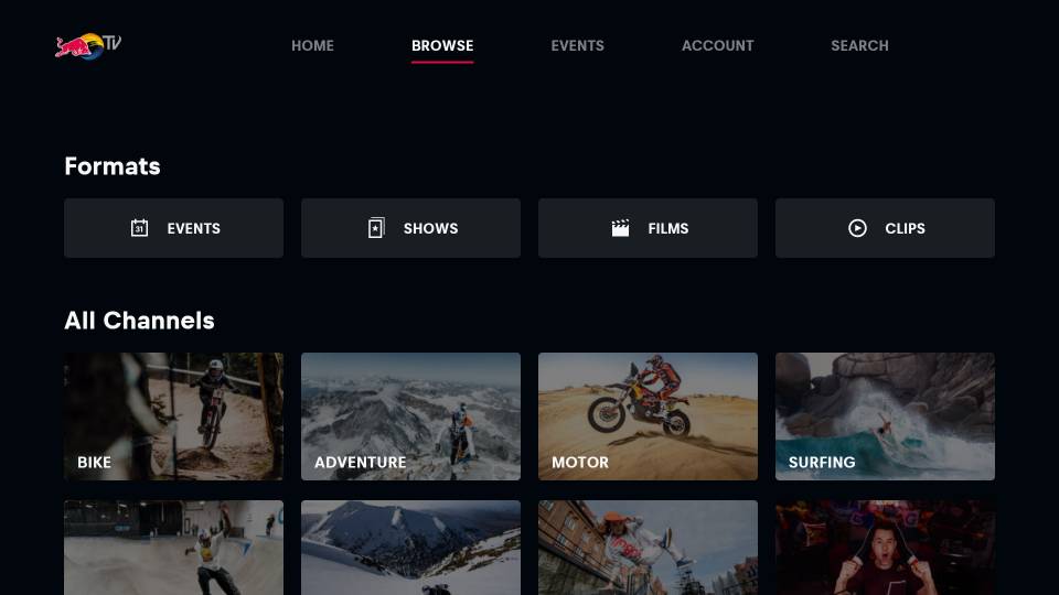 click on Browse section on Red bull Tv
