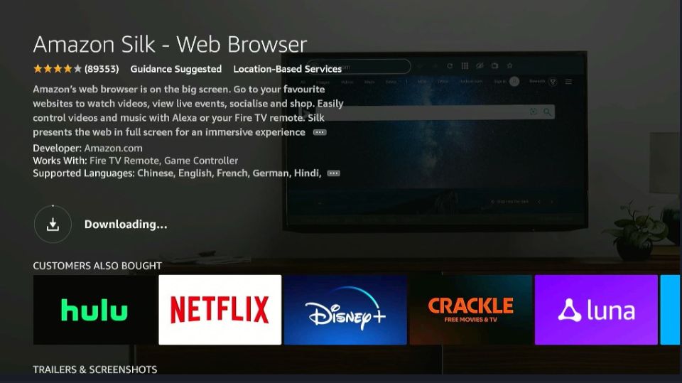 downloading Amazon silk web browser on Firestick