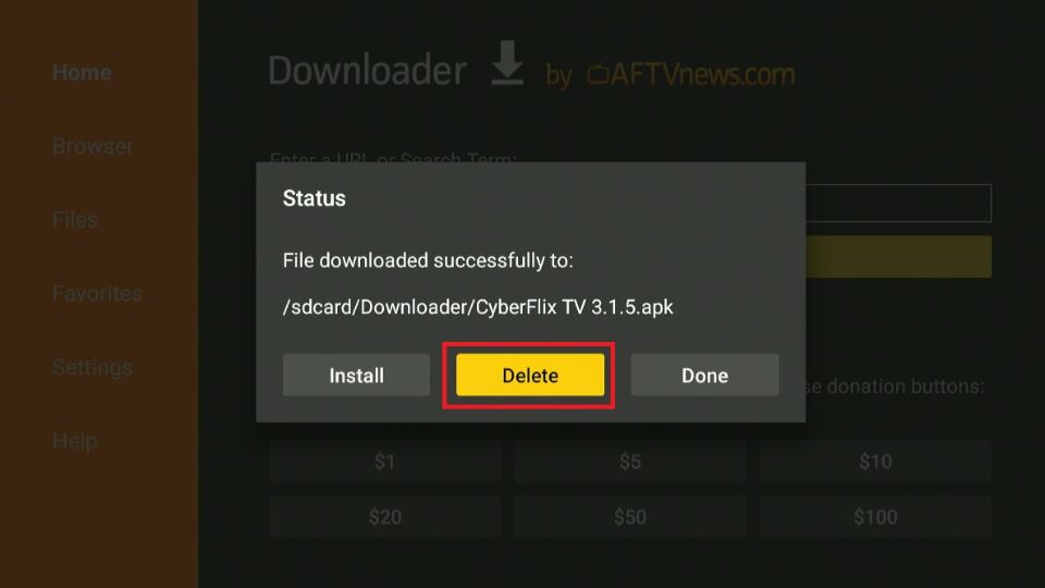 delete cyberflix apk files