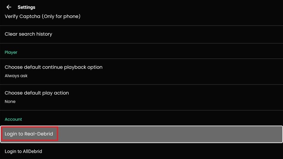 select login to real debrid