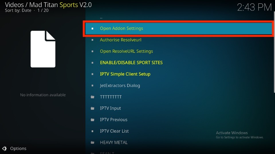 Open Addon Settings